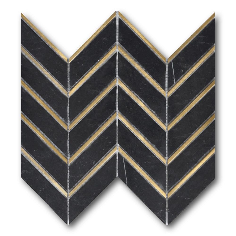 Mineralis Nero Metal Polished Chevron Stone & Glass Mosaic Tile Mineralis Nero Metal Polished Chevron Stone & Glass Mosaic Tile - American Tile Depot