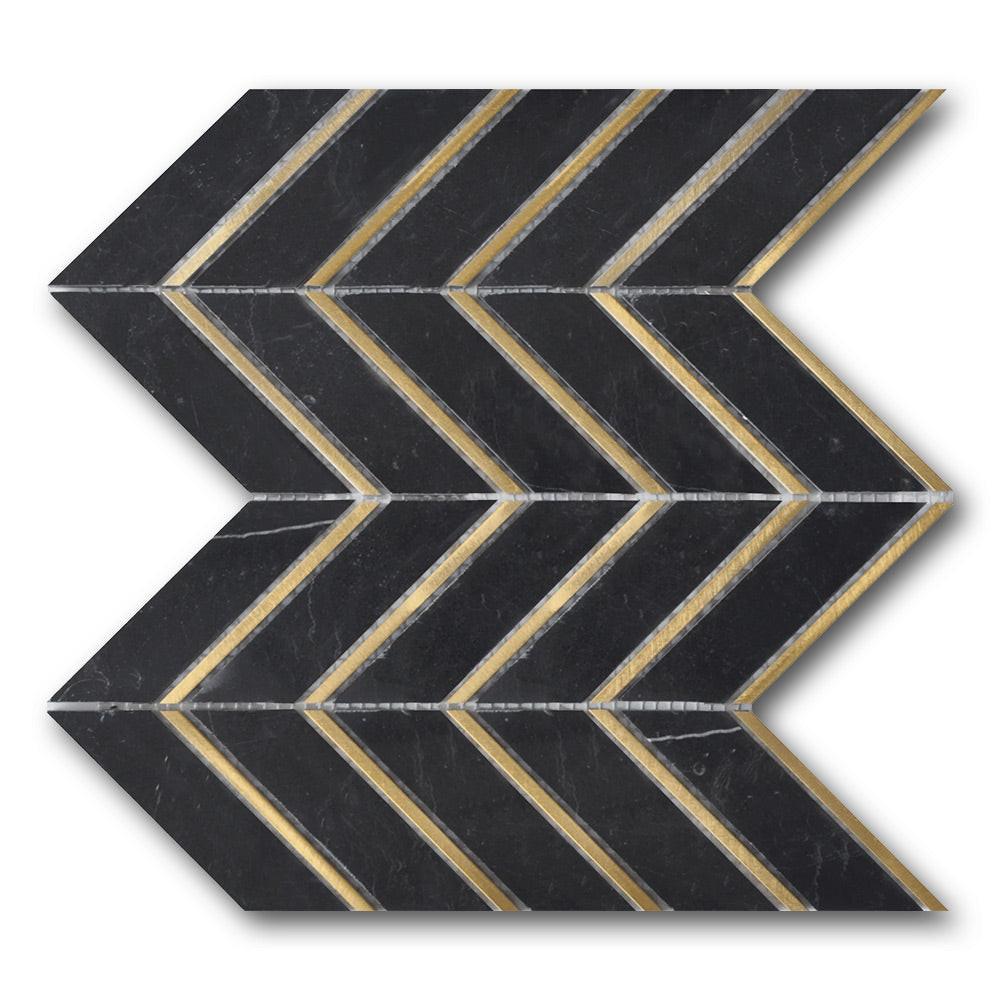 Mineralis Nero Metal Polished Chevron Stone & Glass Mosaic Tile Mineralis Nero Metal Polished Chevron Stone & Glass Mosaic Tile - American Tile Depot