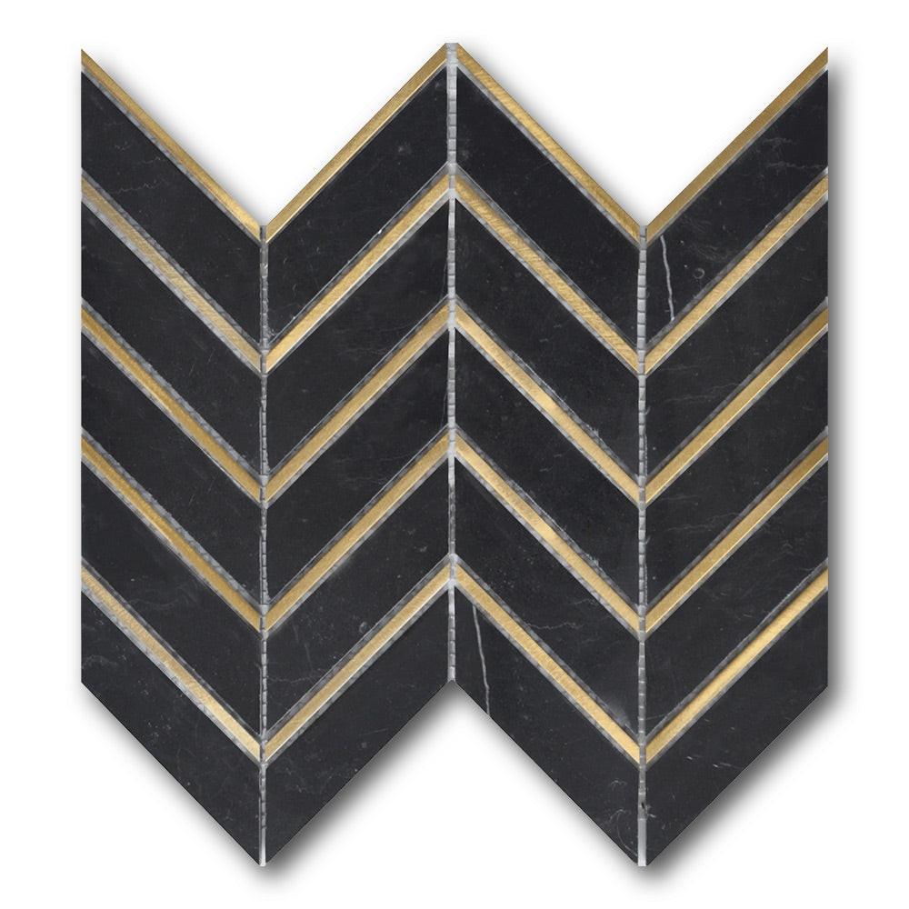 Mineralis Nero Metal Polished Chevron Stone & Glass Mosaic Tile Mineralis Nero Metal Polished Chevron Stone & Glass Mosaic Tile - American Tile Depot