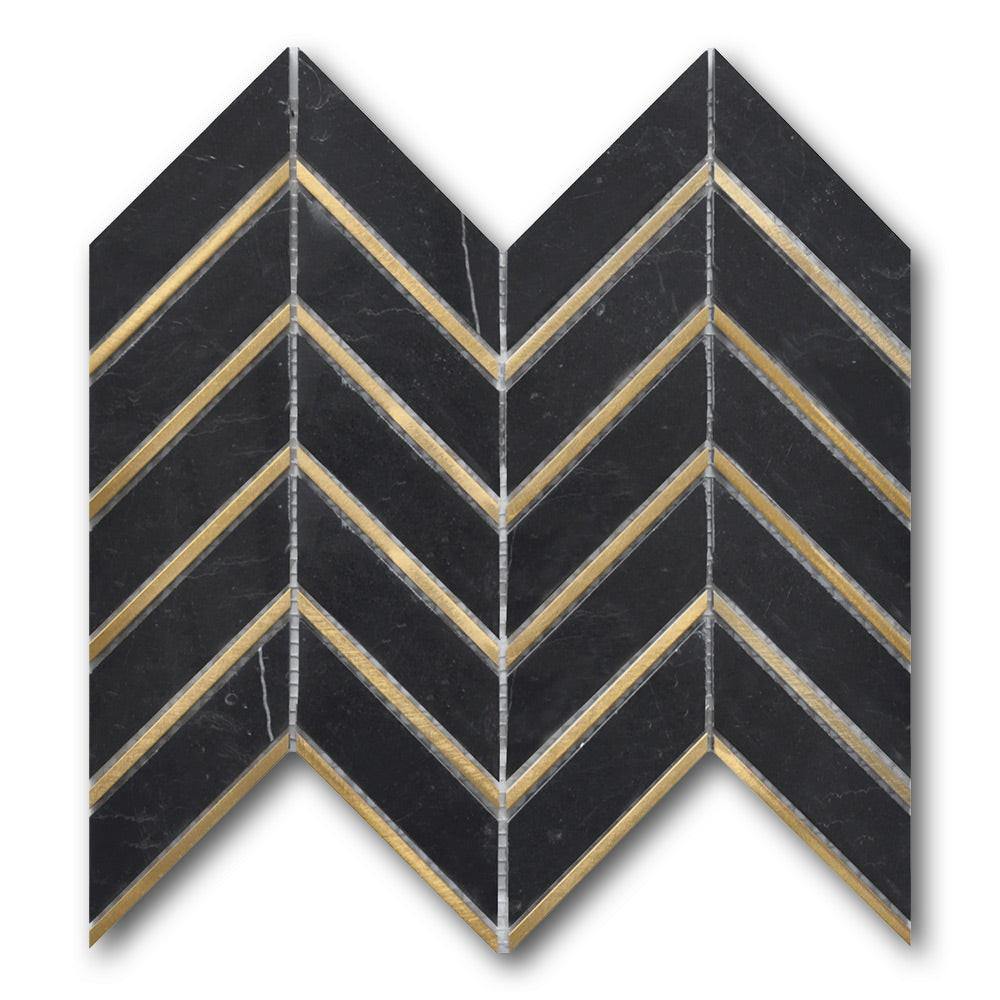 Mineralis Nero Metal Polished Chevron Stone & Glass Mosaic Tile Mineralis Nero Metal Polished Chevron Stone & Glass Mosaic Tile - American Tile Depot