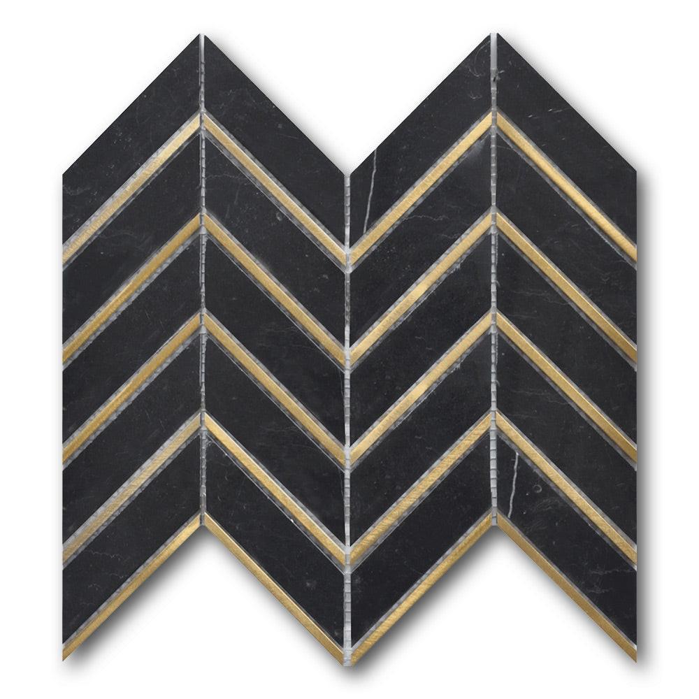 Mineralis Nero Metal Polished Chevron Stone & Glass Mosaic Tile Mineralis Nero Metal Polished Chevron Stone & Glass Mosaic Tile - American Tile Depot