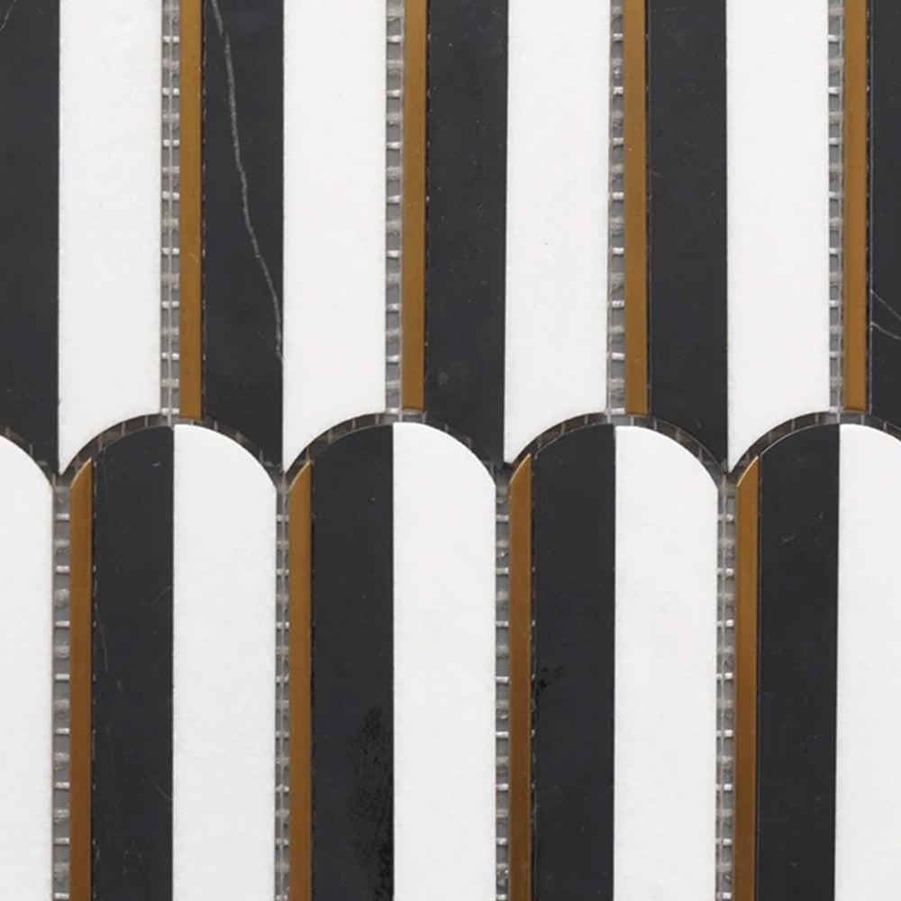 Mineralis Oval Nero Marquina & Thassos Polished Fence Stone & Glass Mosaic Tile Mineralis Oval Nero Marquina & Thassos Polished Fence Stone & Glass Mosaic Tile - American Tile Depot