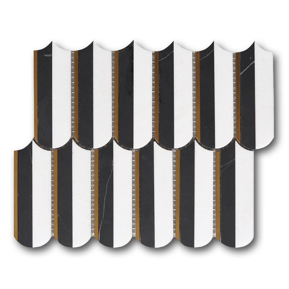 Mineralis Oval Nero Marquina & Thassos Polished Fence Stone & Glass Mosaic Tile Mineralis Oval Nero Marquina & Thassos Polished Fence Stone & Glass Mosaic Tile - American Tile Depot