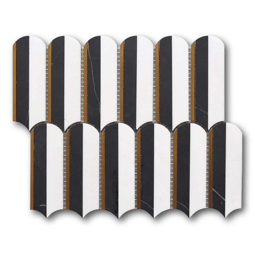 Mineralis Oval Nero Marquina & Thassos Polished Fence Stone & Glass Mosaic Tile Mineralis Oval Nero Marquina & Thassos Polished Fence Stone & Glass Mosaic Tile - American Tile Depot