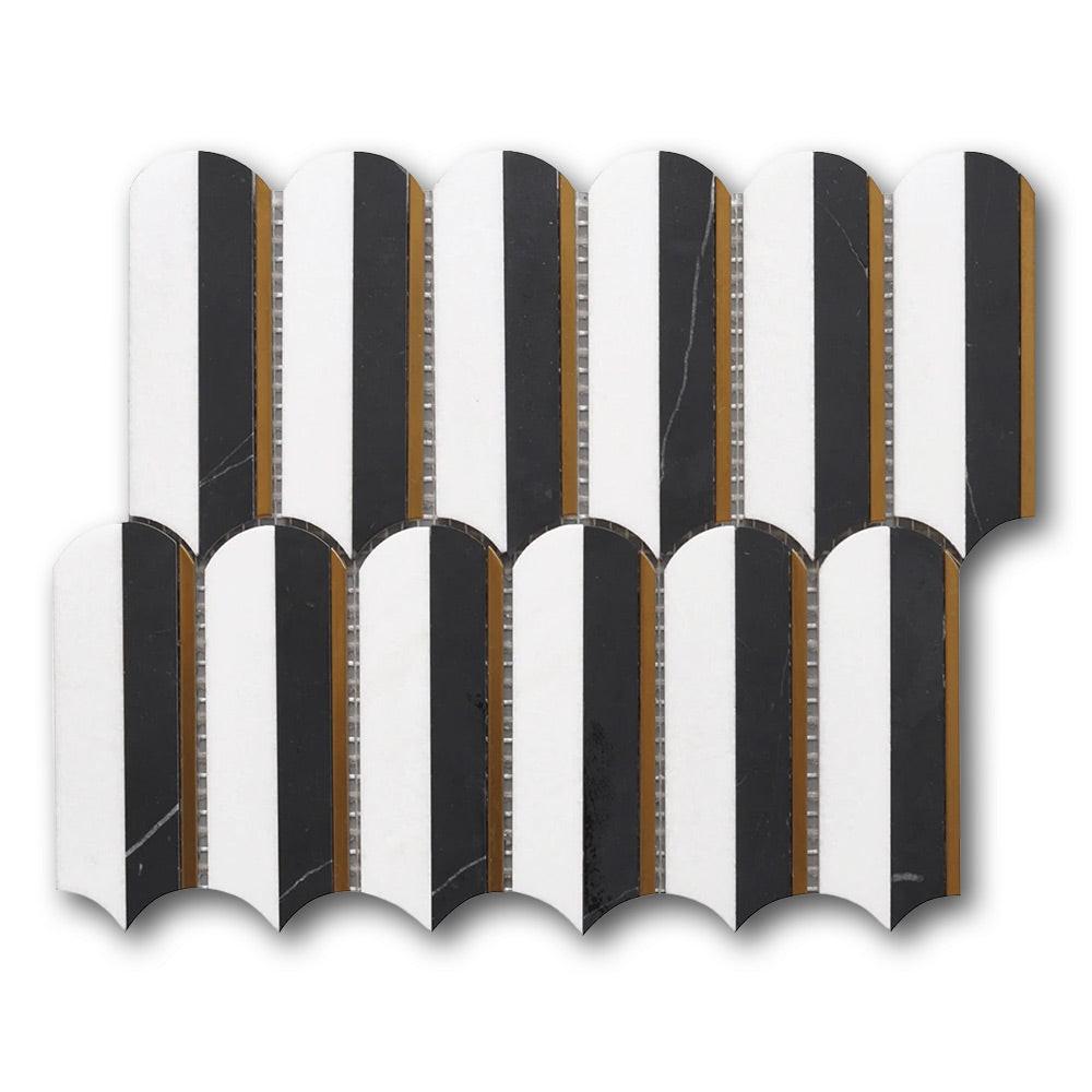 Mineralis Oval Nero Marquina & Thassos Polished Fence Stone & Glass Mosaic Tile Mineralis Oval Nero Marquina & Thassos Polished Fence Stone & Glass Mosaic Tile - American Tile Depot
