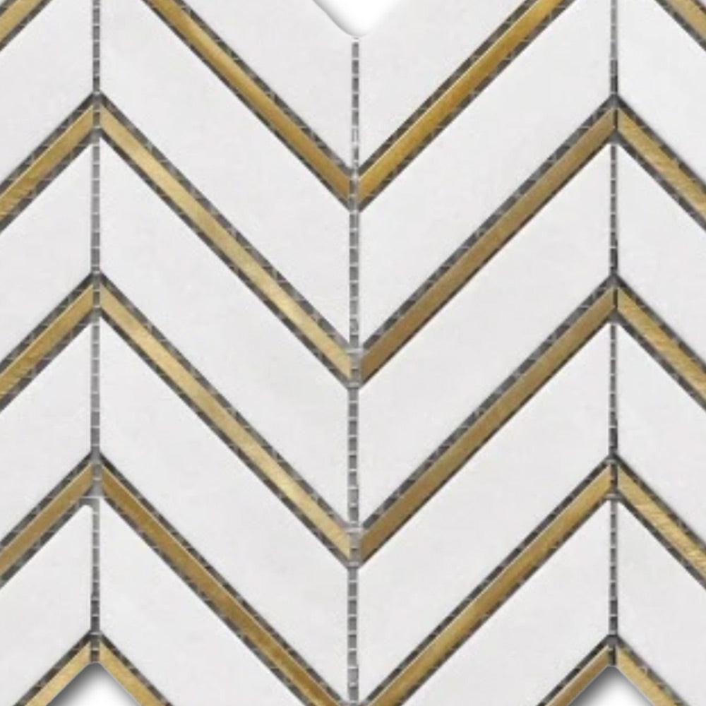 Mineralis Thassos Metal Polished Chevron Stone & Glass Mosaic Tile Mineralis Thassos Metal Polished Chevron Stone & Glass Mosaic Tile - American Tile Depot