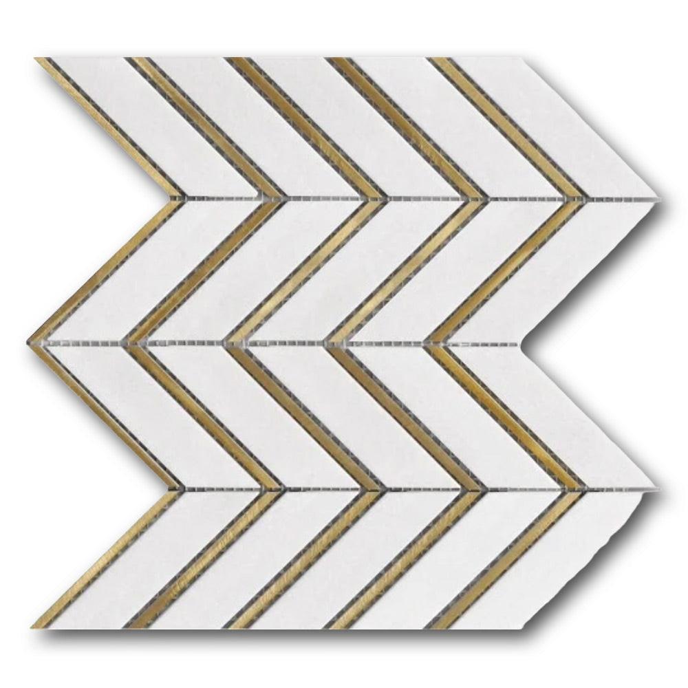 Mineralis Thassos Metal Polished Chevron Stone & Glass Mosaic Tile Mineralis Thassos Metal Polished Chevron Stone & Glass Mosaic Tile - American Tile Depot