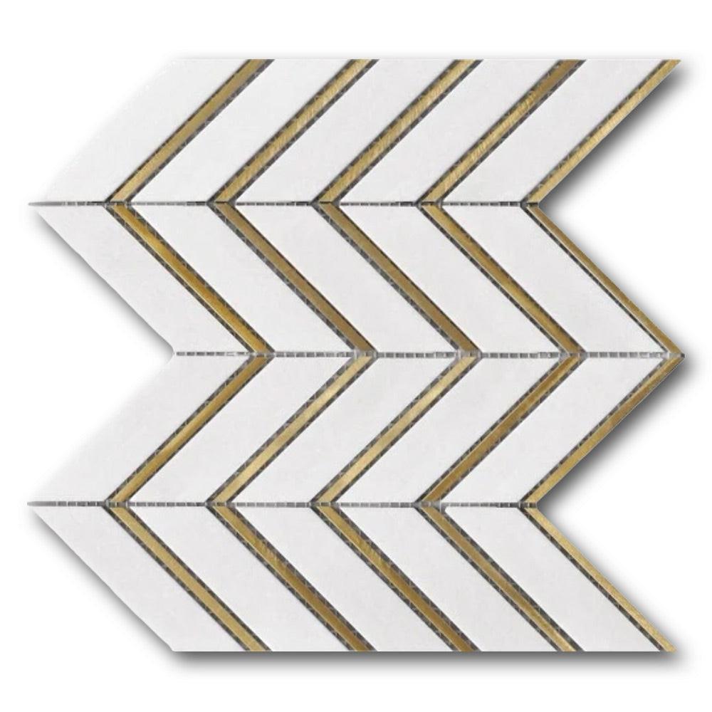 Mineralis Thassos Metal Polished Chevron Stone & Glass Mosaic Tile Mineralis Thassos Metal Polished Chevron Stone & Glass Mosaic Tile - American Tile Depot