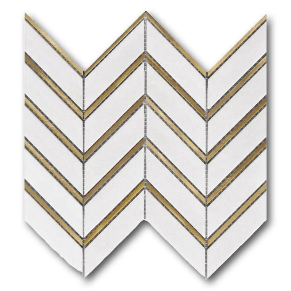 Mineralis Thassos Metal Polished Chevron Stone & Glass Mosaic Tile Mineralis Thassos Metal Polished Chevron Stone & Glass Mosaic Tile - American Tile Depot