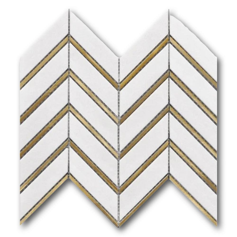 Mineralis Thassos Metal Polished Chevron Stone & Glass Mosaic Tile Mineralis Thassos Metal Polished Chevron Stone & Glass Mosaic Tile - American Tile Depot