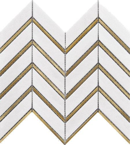 Mineralis Thassos Metal Polished Chevron Stone & Glass Mosaic Tile Mineralis Thassos Metal Polished Chevron Stone & Glass Mosaic Tile - American Tile Depot