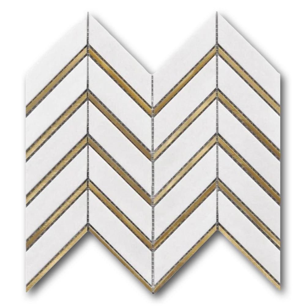 Mineralis Thassos Metal Polished Chevron Stone & Glass Mosaic Tile Mineralis Thassos Metal Polished Chevron Stone & Glass Mosaic Tile - American Tile Depot
