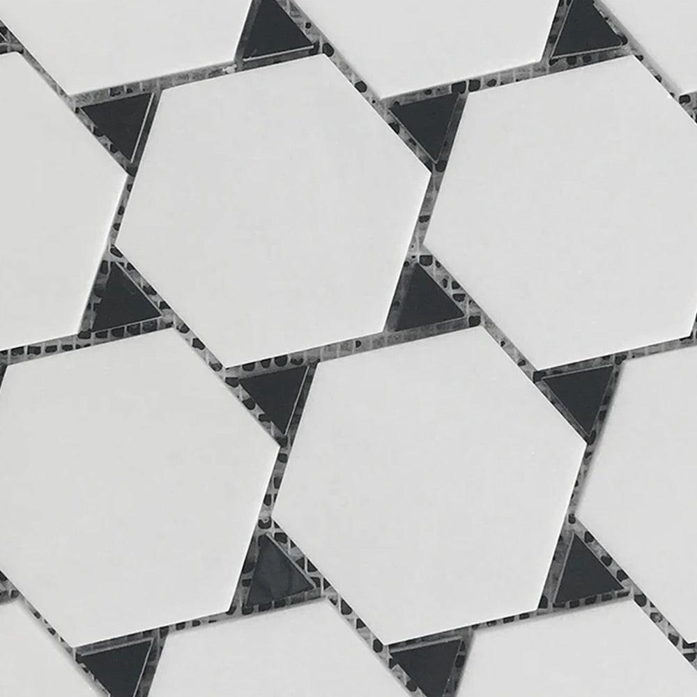 Mineralis Thassos & Nero Marquina Dot Polished Stone & Glass Mosaic Tile Mineralis Thassos & Nero Marquina Dot Polished Stone & Glass Mosaic Tile - American Tile Depot