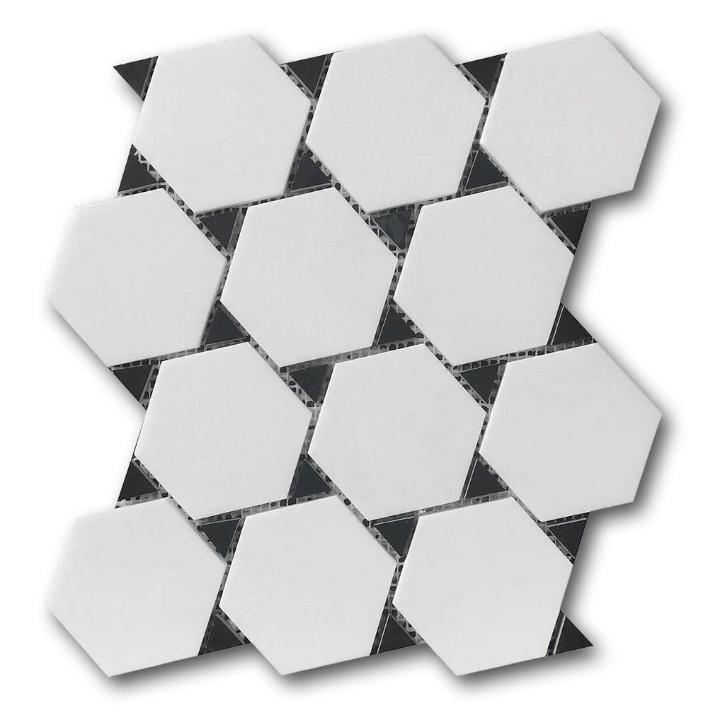 Mineralis Thassos & Nero Marquina Dot Polished Stone & Glass Mosaic Tile Mineralis Thassos & Nero Marquina Dot Polished Stone & Glass Mosaic Tile - American Tile Depot