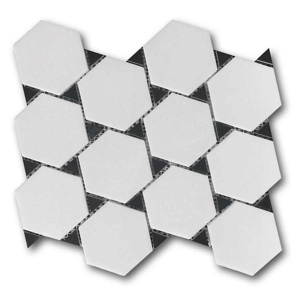 Mineralis Thassos & Nero Marquina Dot Polished Stone & Glass Mosaic Tile Mineralis Thassos & Nero Marquina Dot Polished Stone & Glass Mosaic Tile - American Tile Depot