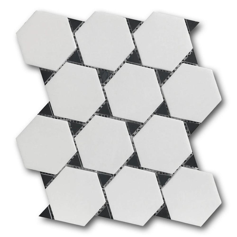 Mineralis Thassos & Nero Marquina Dot Polished Stone & Glass Mosaic Tile Mineralis Thassos & Nero Marquina Dot Polished Stone & Glass Mosaic Tile - American Tile Depot