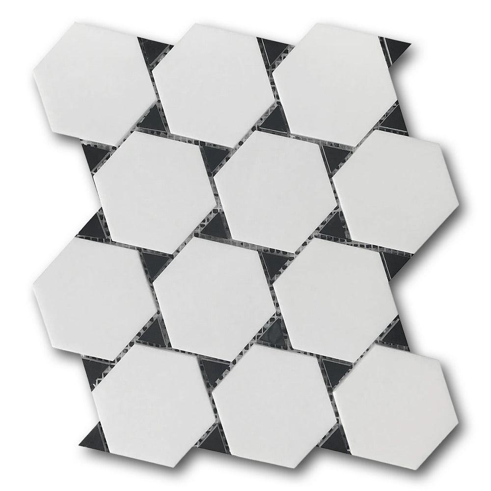 Mineralis Thassos & Nero Marquina Dot Polished Stone & Glass Mosaic Tile Mineralis Thassos & Nero Marquina Dot Polished Stone & Glass Mosaic Tile - American Tile Depot