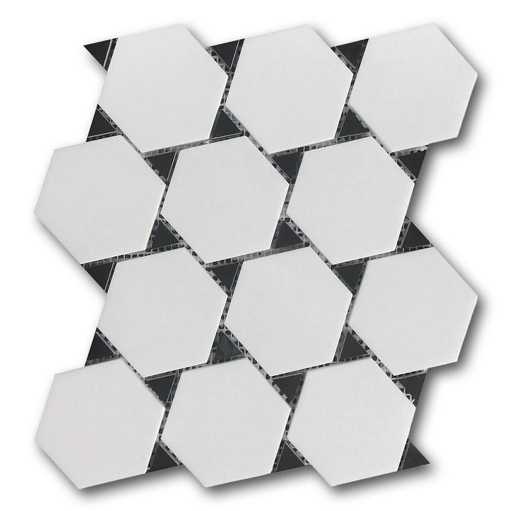 Mineralis Thassos & Nero Marquina Dot Polished Stone & Glass Mosaic Tile Mineralis Thassos & Nero Marquina Dot Polished Stone & Glass Mosaic Tile - American Tile Depot