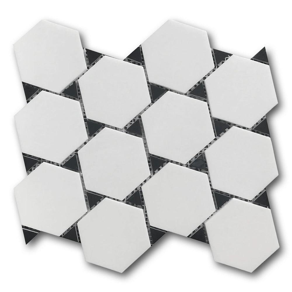 Mineralis Thassos & Nero Marquina Dot Polished Stone & Glass Mosaic Tile Mineralis Thassos & Nero Marquina Dot Polished Stone & Glass Mosaic Tile - American Tile Depot