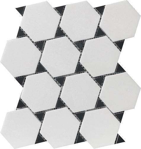 Mineralis Thassos & Nero Marquina Dot Polished Stone & Glass Mosaic Tile Mineralis Thassos & Nero Marquina Dot Polished Stone & Glass Mosaic Tile - American Tile Depot