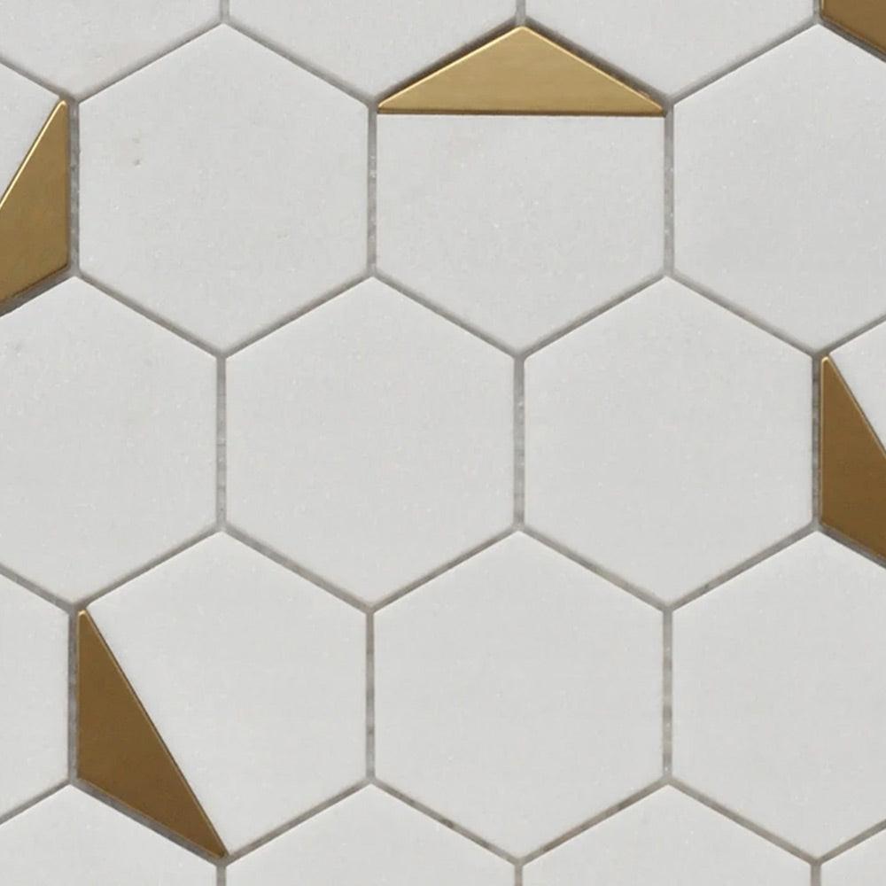 Mineralis Thassos Polished Hexagon Stone & Glass Mosaic Tile Mineralis Thassos Polished Hexagon Stone & Glass Mosaic Tile - American Tile Depot