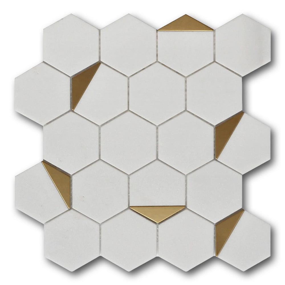 Mineralis Thassos Polished Hexagon Stone & Glass Mosaic Tile Mineralis Thassos Polished Hexagon Stone & Glass Mosaic Tile - American Tile Depot