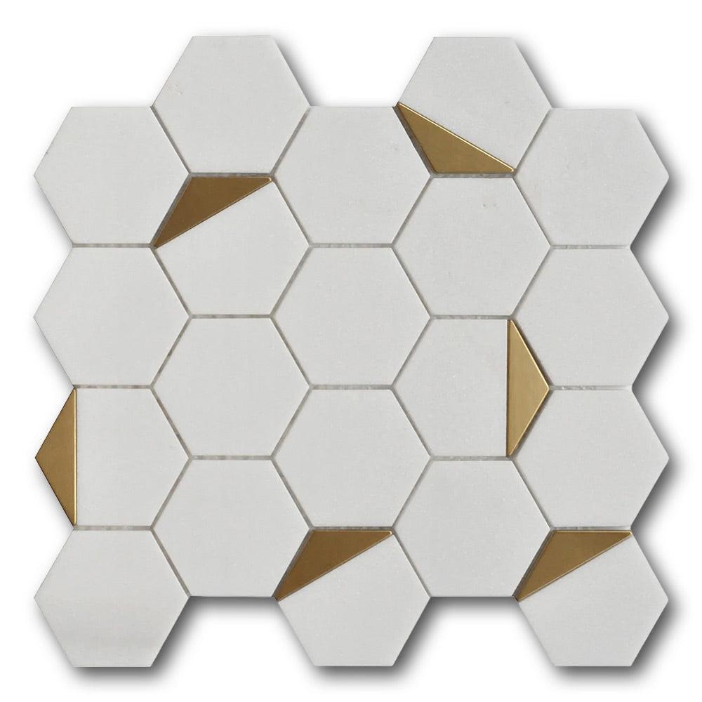 Mineralis Thassos Polished Hexagon Stone & Glass Mosaic Tile Mineralis Thassos Polished Hexagon Stone & Glass Mosaic Tile - American Tile Depot