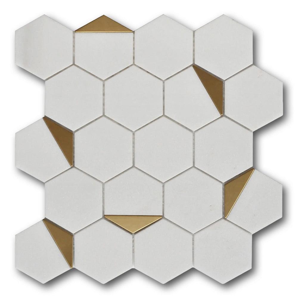 Mineralis Thassos Polished Hexagon Stone & Glass Mosaic Tile Mineralis Thassos Polished Hexagon Stone & Glass Mosaic Tile - American Tile Depot