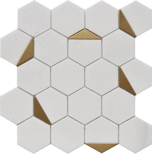 Mineralis Thassos Polished Hexagon Stone & Glass Mosaic Tile Mineralis Thassos Polished Hexagon Stone & Glass Mosaic Tile - American Tile Depot
