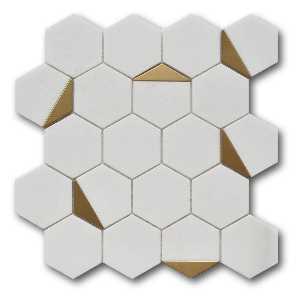 Mineralis Thassos Polished Hexagon Stone & Glass Mosaic Tile Mineralis Thassos Polished Hexagon Stone & Glass Mosaic Tile - American Tile Depot