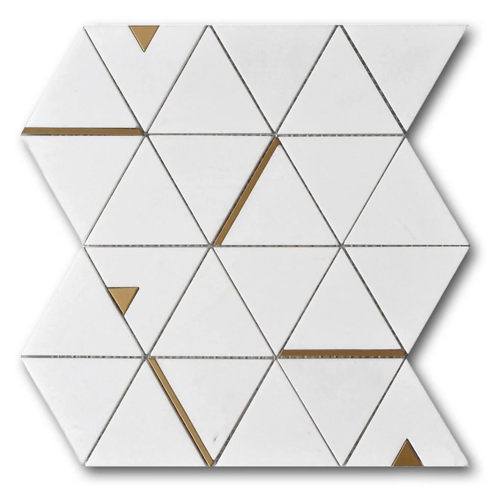 Mineralis Thassos Polished Triangle Stone & Glass Mosaic Tile Mineralis Thassos Polished Triangle Stone & Glass Mosaic Tile - American Tile Depot