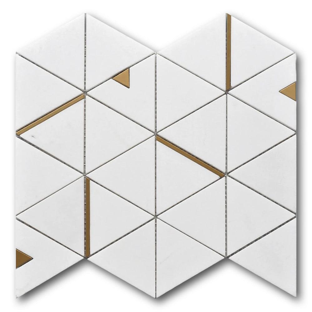 Mineralis Thassos Polished Triangle Stone & Glass Mosaic Tile Mineralis Thassos Polished Triangle Stone & Glass Mosaic Tile - American Tile Depot