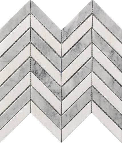Mineralis White & Gray Polished Chevron Stone & Glass Mosaic Tile Mineralis White & Gray Polished Chevron Stone & Glass Mosaic Tile - American Tile Depot