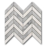 Mineralis White & Gray Polished Chevron Stone & Glass Mosaic Tile Mineralis White & Gray Polished Chevron Stone & Glass Mosaic Tile - American Tile Depot