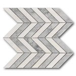 Mineralis White & Gray Polished Chevron Stone & Glass Mosaic Tile Mineralis White & Gray Polished Chevron Stone & Glass Mosaic Tile - American Tile Depot