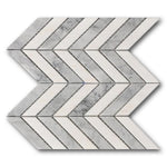 Mineralis White & Gray Polished Chevron Stone & Glass Mosaic Tile Mineralis White & Gray Polished Chevron Stone & Glass Mosaic Tile - American Tile Depot