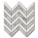 Mineralis White & Gray Polished Chevron Stone & Glass Mosaic Tile Mineralis White & Gray Polished Chevron Stone & Glass Mosaic Tile - American Tile Depot