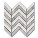 Mineralis White & Gray Polished Chevron Stone & Glass Mosaic Tile Mineralis White & Gray Polished Chevron Stone & Glass Mosaic Tile - American Tile Depot
