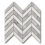 Mineralis White & Gray Polished Chevron Stone & Glass Mosaic Tile Mineralis White & Gray Polished Chevron Stone & Glass Mosaic Tile - American Tile Depot