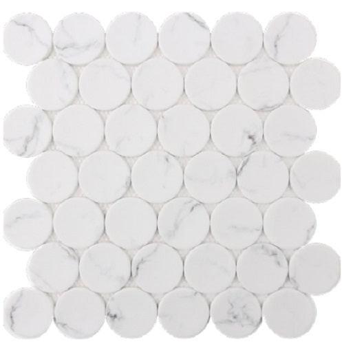 Mineralis White Statuary Matte Penny Stone & Glass Mosaic Tile Mineralis White Statuary Matte Penny Stone & Glass Mosaic Tile - American Tile Depot