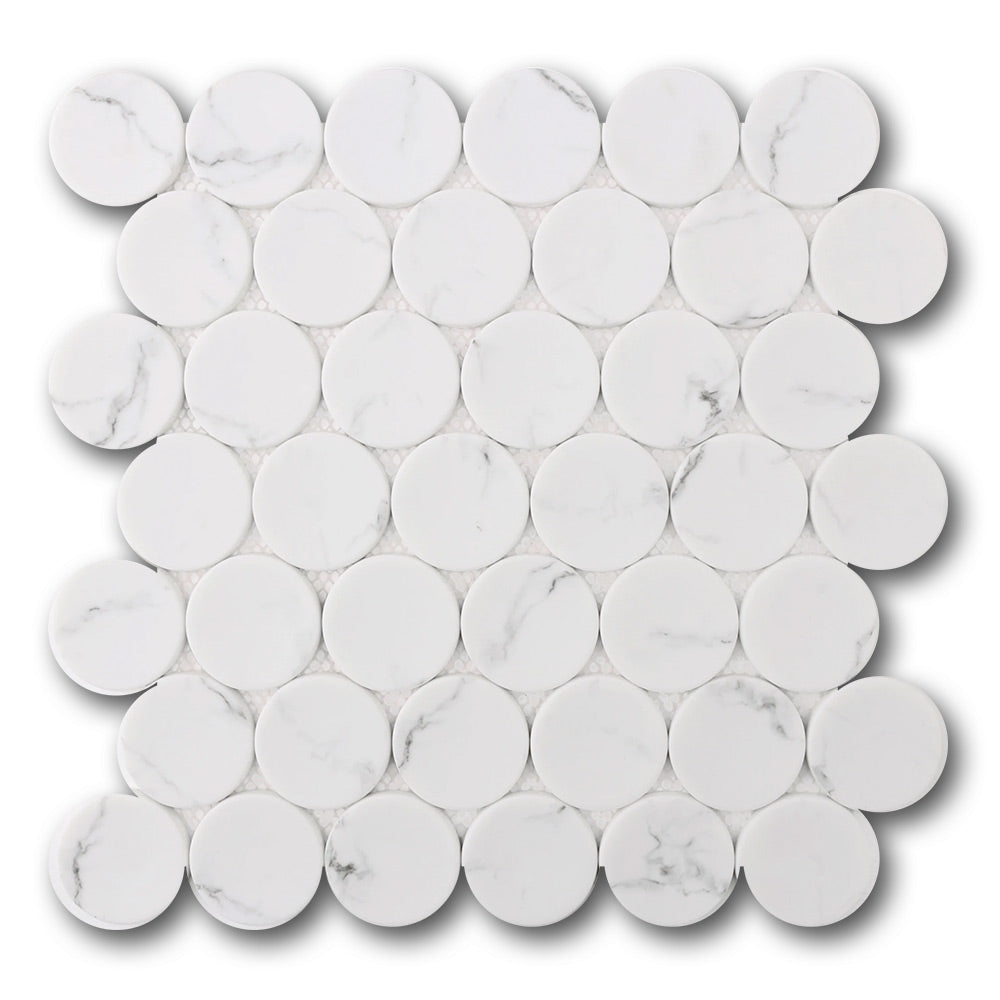 Mineralis White Statuary Matte Penny Stone & Glass Mosaic Tile