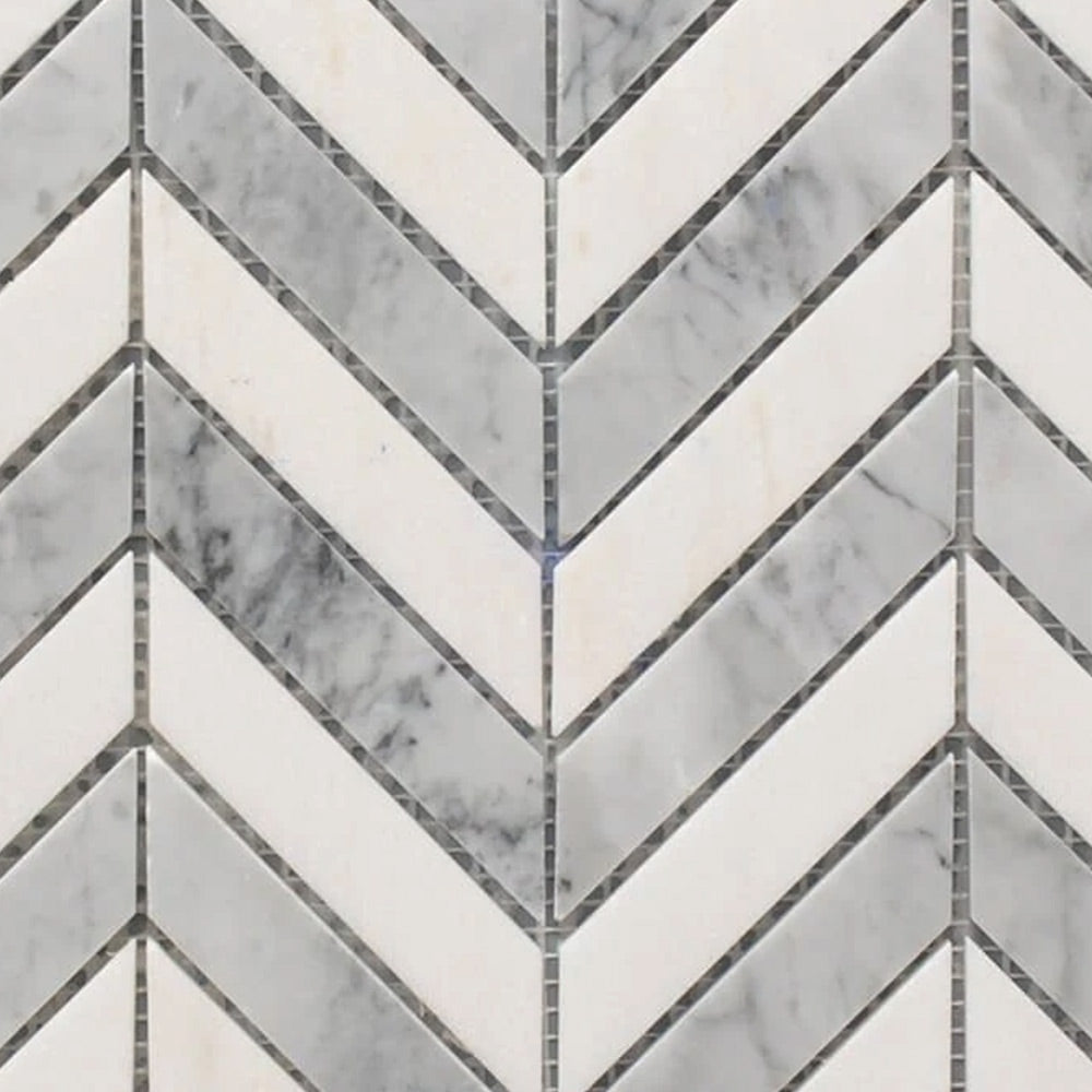 Mineralis White & Gray Polished Chevron Stone & Glass Mosaic Tile