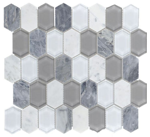 Zeta Grey Elongated Hexagon Mosaic Wall Tile