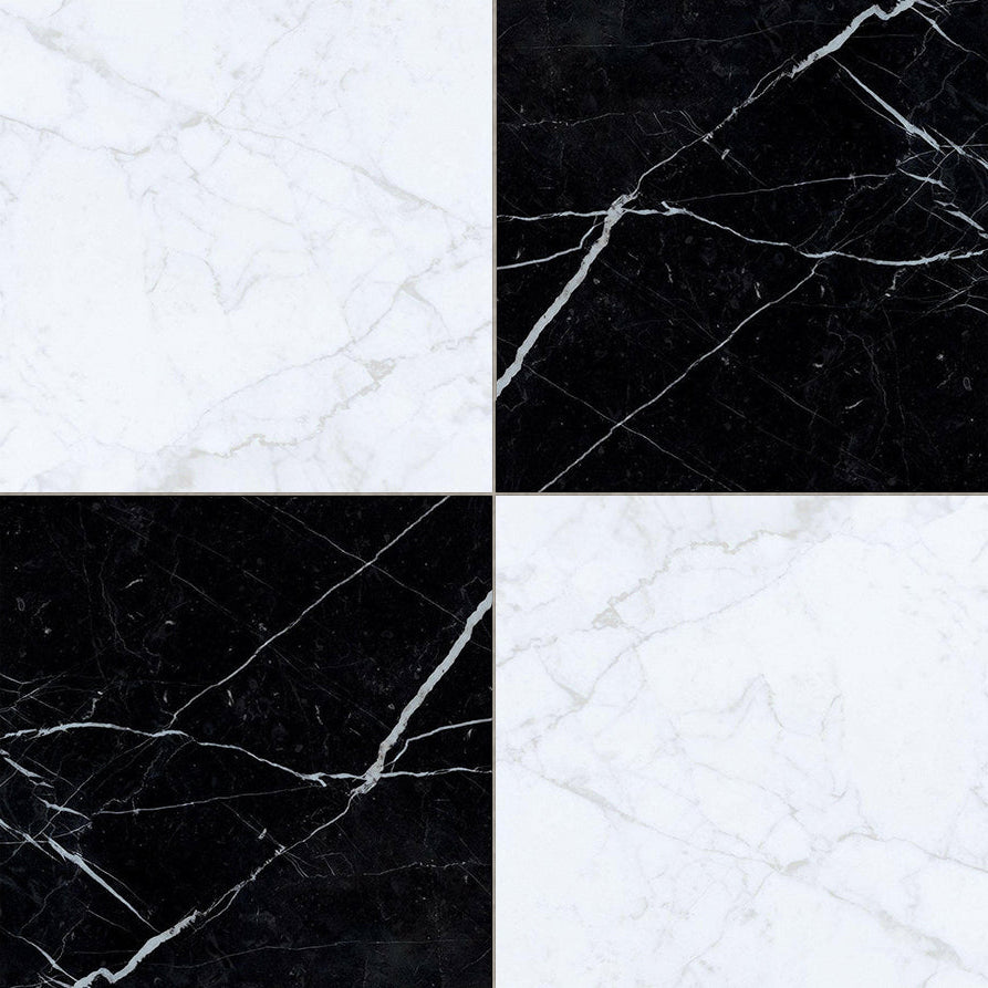 24x24 Checkerboard Tile - Carrara White & Black Marquina Polished Marble