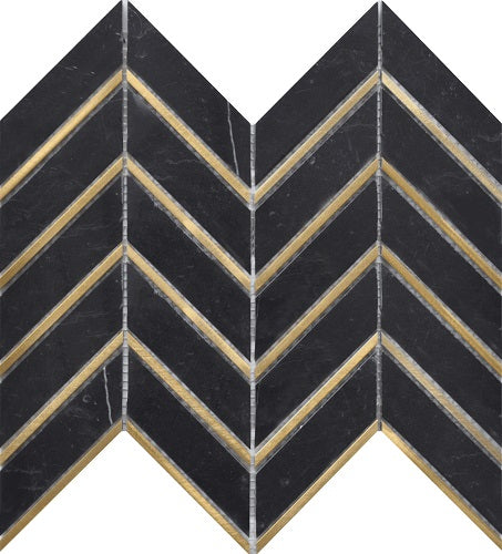 Mineralis Nero Metal Polished Chevron Stone & Glass Mosaic Tile-American Tile Depot