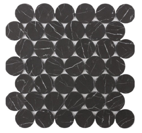 Mineralis Nero Marrquina Matte Penny Stone & Glass Mosaic Tile-American Tile Depot