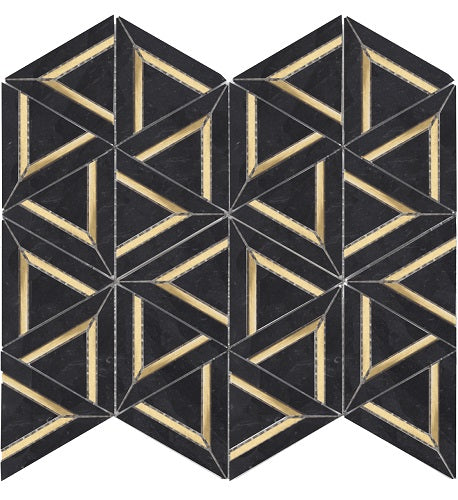Mineralis Neo Marquina Metal Polished Geometric Stone & Glass Mosaic Tile-American Tile Depot