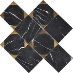 Mineralis Nero Marquina Polished Square Stone & Glass Mosaic Tile-American Tile Depot