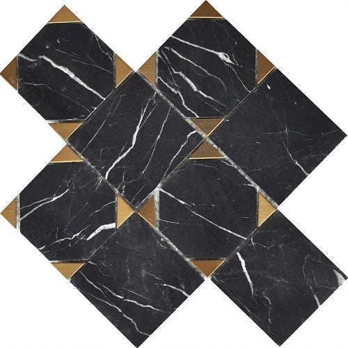Mineralis Nero Marquina Polished Square Stone & Glass Mosaic Tile-American Tile Depot