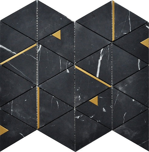 Mineralis Nero Marquina Polished Triangle Stone & Glass Mosaic Tile-American Tile Depot